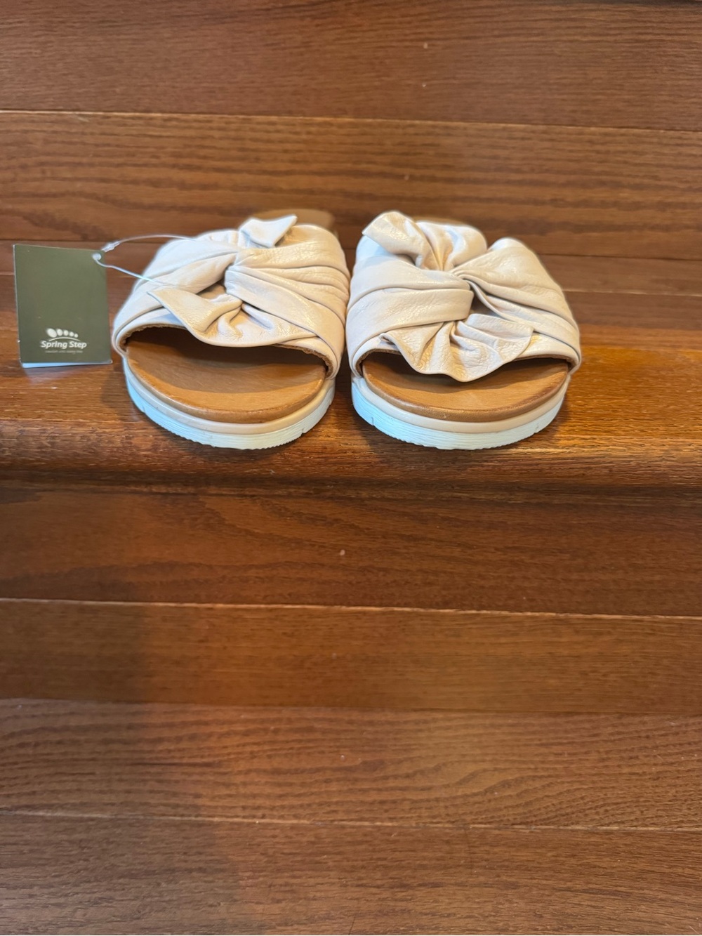 Spring Step Leather Light Pink Knot Slide Sandals - Picture 6 of 10
